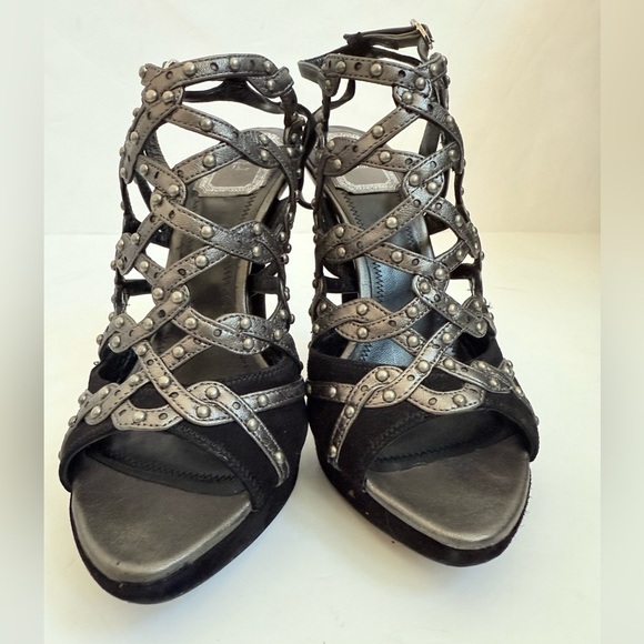 Christian Dior Black Grey Gunmetal Suede Leather Caged Runway 2009 Sandals EU37 - Picture 14 of 15